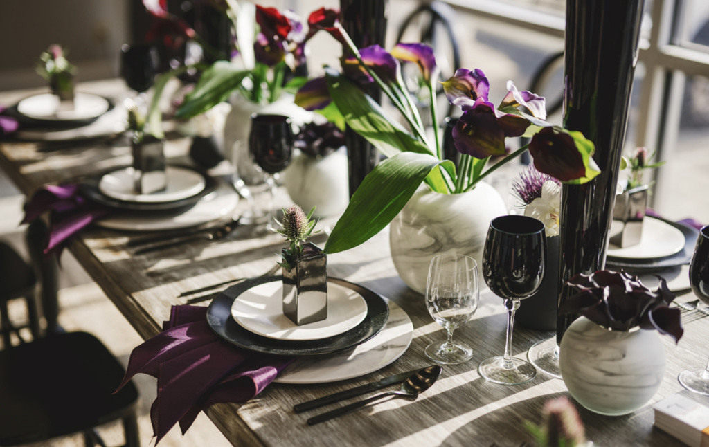 Dark and Stormy table set up at Curated Events, Raleigh